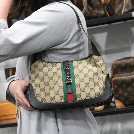 Rank A | GUCCI Tan Monogram Canvas Hobo Jackie O Bag |24011302