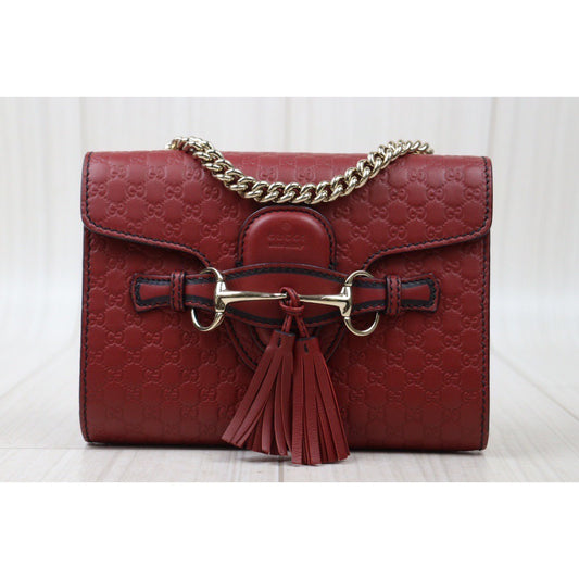Rank AB | GUCCI Leather Shoulder Bag Red|V24060410