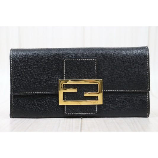 Very Good ( Rank A) | FENDI Leather Calf Black Long Wallet |24120504