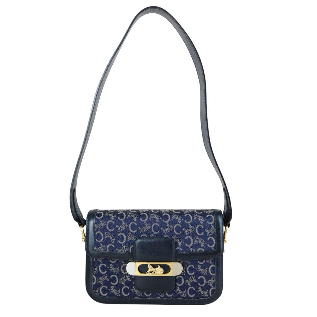 Good ( Rank AB) ｜CELINE Vintage Canvas Carriage Box Calf Shoulder 
