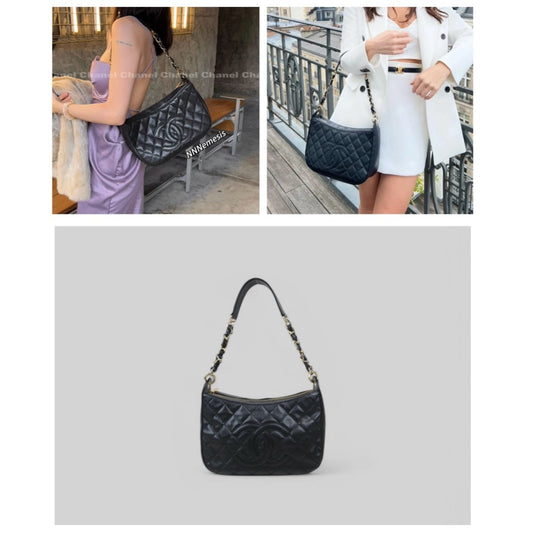 Rank AB | CHANEL Half Moon Shoulder Bag Black Made In 2002-2003Year |VT24071806