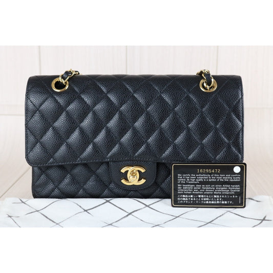 Very Good ( Rank A)| CHANEL Caviar Skin Matrasse Double Flap 25 Shoulder Bag Black Made In 2012 Year |S25072301