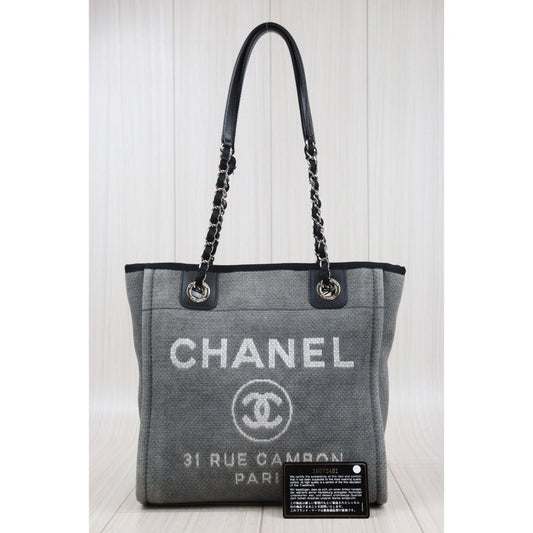 Rank AB | CHANEL Canvas Tote Bag Gray Small|H24031313