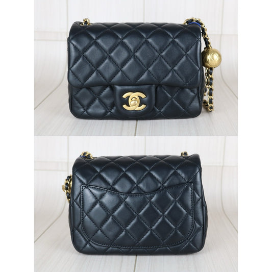 Include Entrupy Certificate of Authenticity|Very Good ( Rank A)| CHANEL Matrasse Chain Lamb Skin 17 Flap Shoulder Bag Black IC Chips Model |W25110607