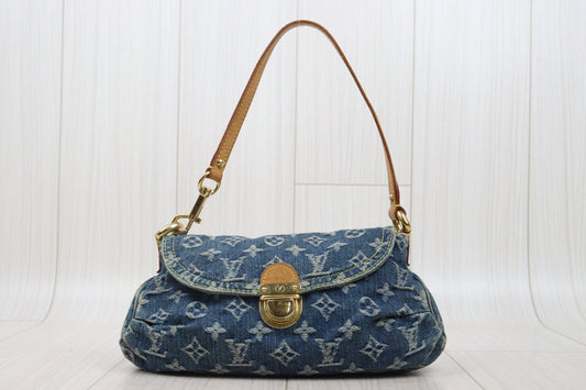 Good ( Rank AB) |LV Monogram Denim Mini Pleaty Shoulder Bag Blue|P25071804
