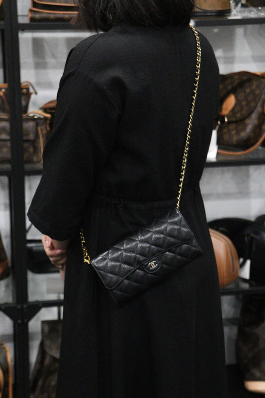 Rank A |Chanel Caviar Skin Black Long Wallet Made In 2018-2019 Year|23121208