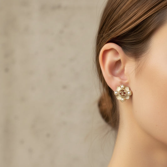 Include Authentic Detective Certificate of Authenticity|Very Good ( Rank A) |CHANEL A16P Coco Mark Pearl Earrings Made In 2016Year |X25040602