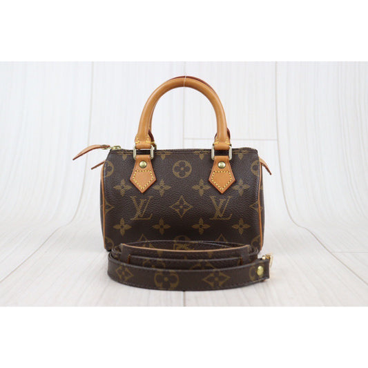 Rank A | LV Monogram Mini Speedy Handbag With Shoulder Strap|23121408