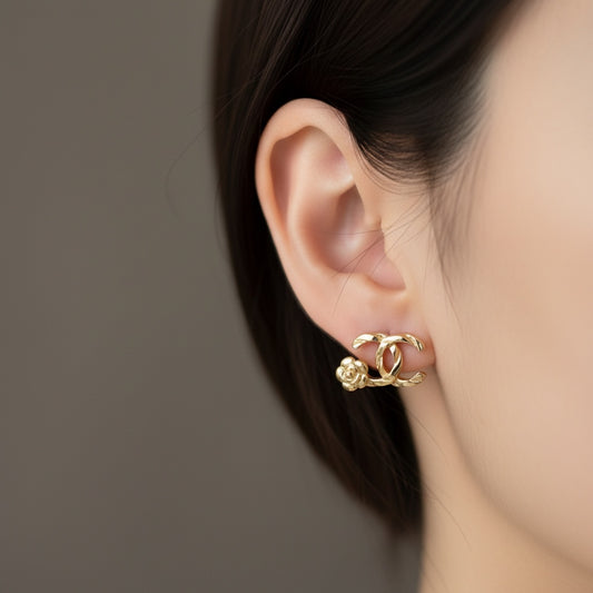 Include Authentic Detective Certificate of Authenticity|Very Good ( Rank A) |CHANEL A22A COCO Mark Camellia Earrings Made In 2022Year|S26031019