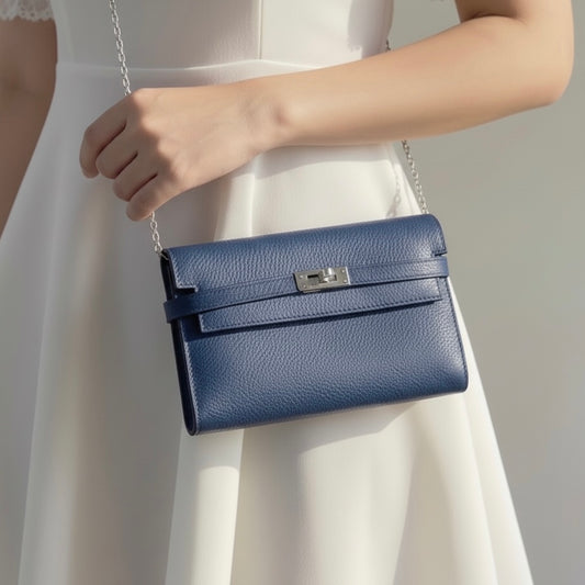 Include Entrupy Certificate of Authenticity|Very Good ( Rank A)| HERMES Epsom Kelly Long Wallet Agate Blue X Stamp Made In 2013Year|W26030404