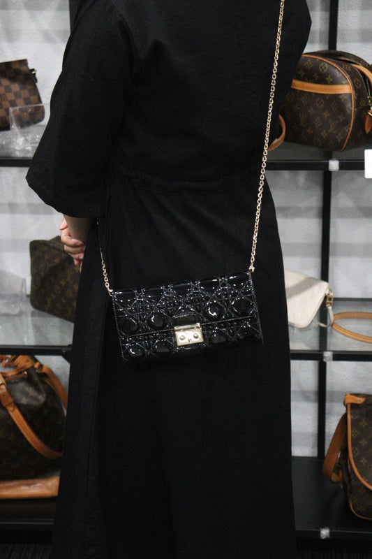 Rank A |Dior Diana Enamel Wallet Chain ShoulderBag Black|23080311