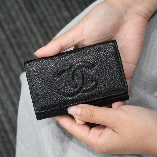 Rank A |CHANEL Caviar Skin Key Case Black|V23110932