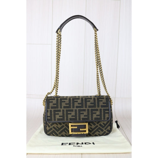 Very Good ( Rank A)| FENDI Zucca Mamma Baguette Chain Shoulder Bag PM Current Model|S25103008