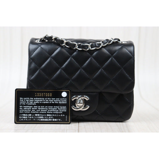 Rank A |CHANEL Lamb Leather Square 17 Shoulder Bag Black Made In 2014 Year|S24061729