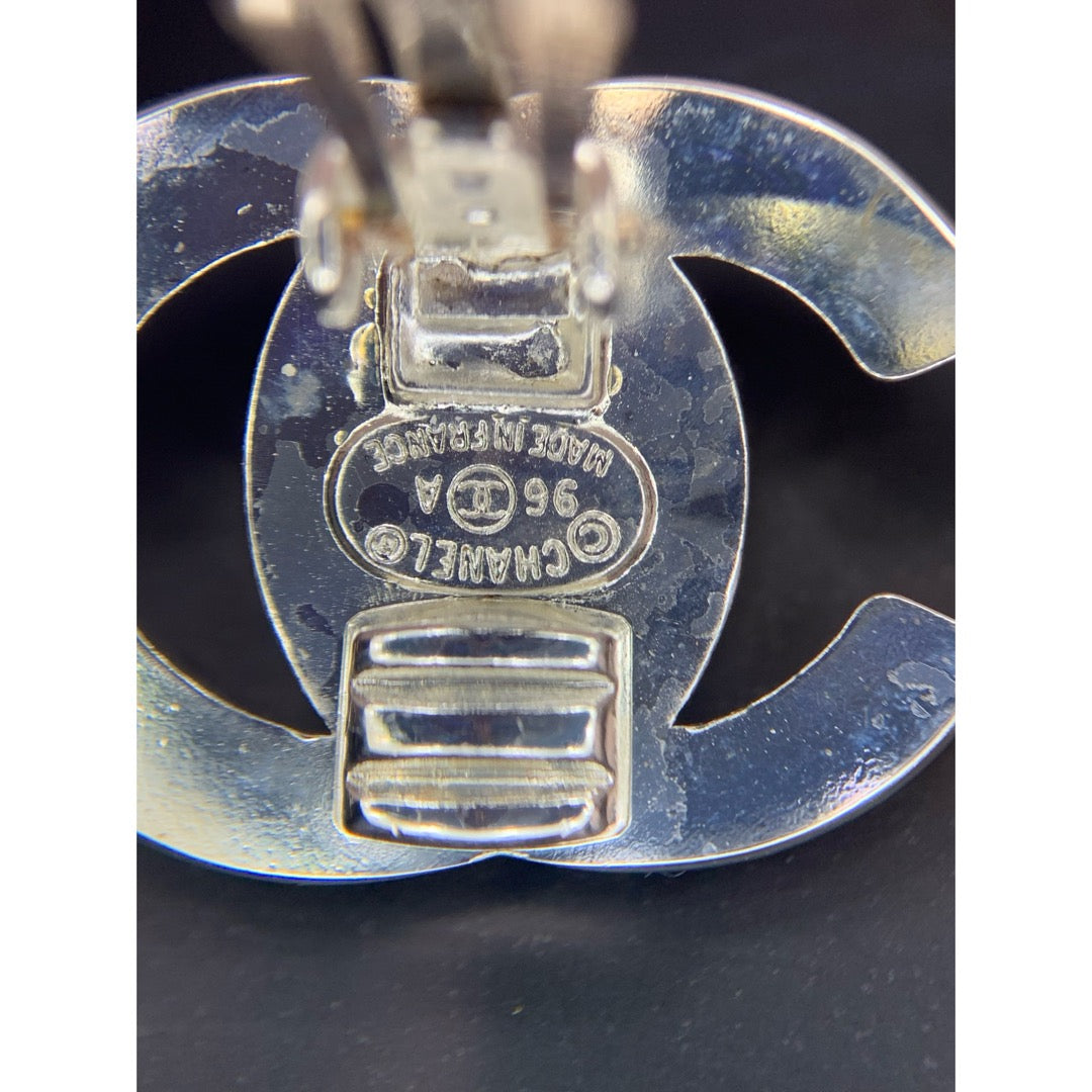 Good ( Rank AB) |CHANEL Vintage Silver Plating Earrings Made In 1996 Year PM|25120807