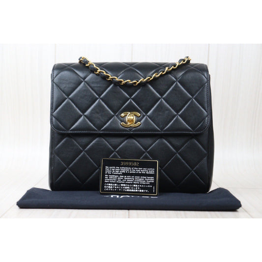 Rank A| CHANEL Black Lanbskin Square 25 Shoulder Bag Made In 1994~1996Year |24070504
