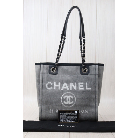 Rank A| CHANEL Canvas Tote Bag Gray Small Made In 2012 Year|24050901