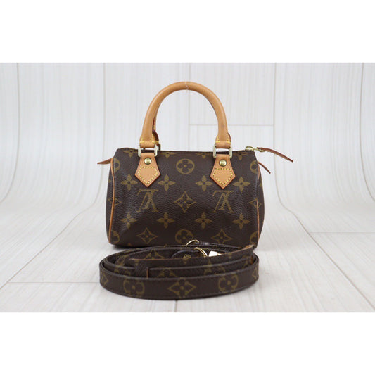 Rank A | LV Monogram Mini Speedy Handbag With Shoulder Strap|23121604