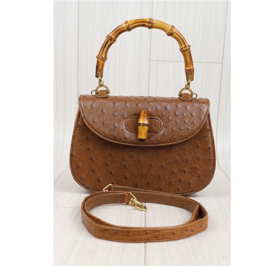 Rank A | GUCCI Vintage Ostrich skin Bamboo Hand Bag Shoulder Bag|23110710