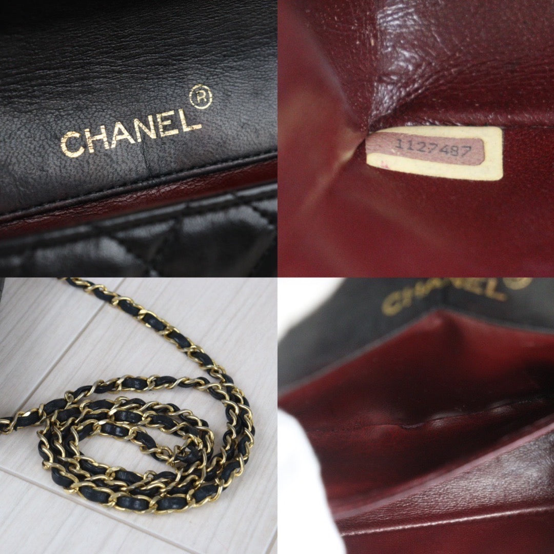 Rank AB | CHANEL Matrasse Lambskin Mini Shoulder Bag Black|V23091507