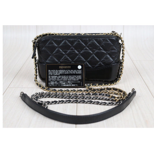 Rank A|Chanel Mini Gabrielle Aged Calfskin Shoulder Bag Black Made in 2018-2019 Year|23112716