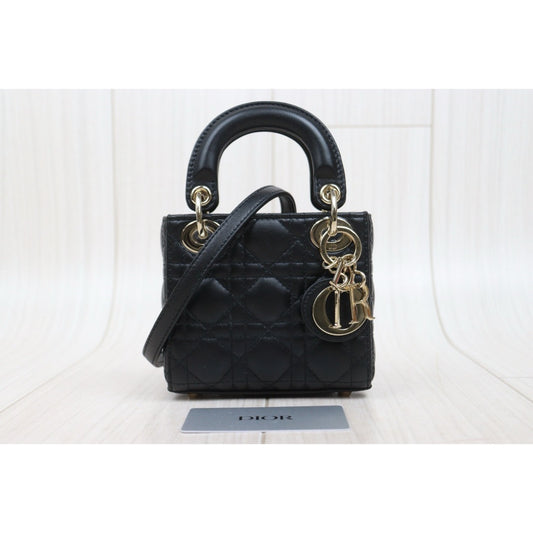 Very Good ( Rank A) | Dior Mini Lady Dior Lamb Skin 2WAY Shoulder Bag Handbag Black |S25110431