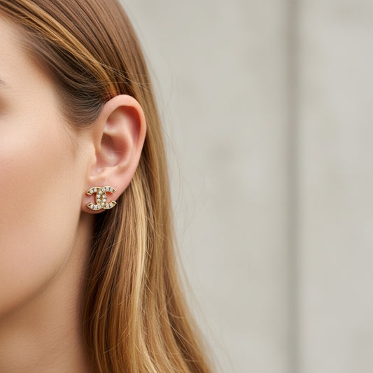 Include Authentic Detective Certificate of Authenticity|Very Good ( Rank A) |CHANEL A21C COCO Mark Rhinestone Earrings Made In 2021 Year|S26062503