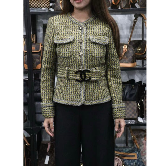 Very Good ( Rank A) | CHANEL 17B Rayon Tweed Yellow Coat 34 size |W25102106