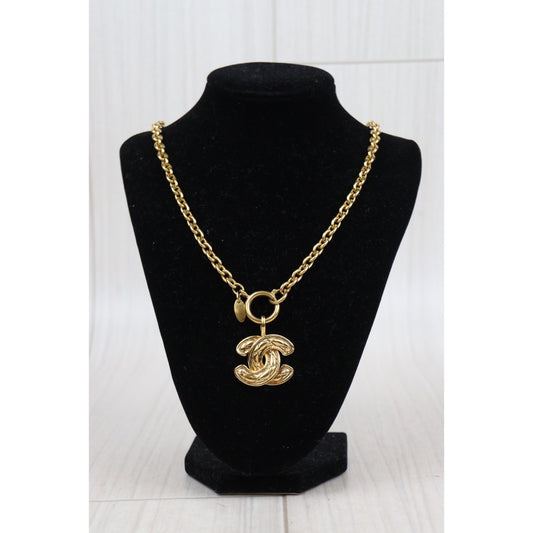 Rank A | CHANEL Coco Mark 24K Gold Plated Necklace|24011223