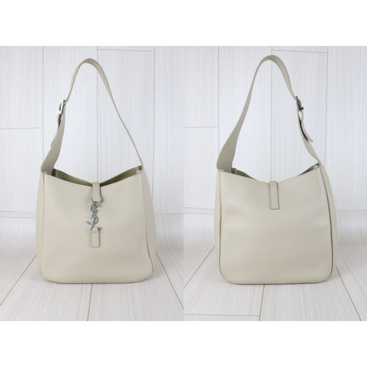 Include Entrupy Certificate of Authenticity|Very Good ( Rank A)| Saint Laurent YSL Calf Leather LE 5A7 Hobo Shoulder Bag PM Sea Salt Color|S25110317