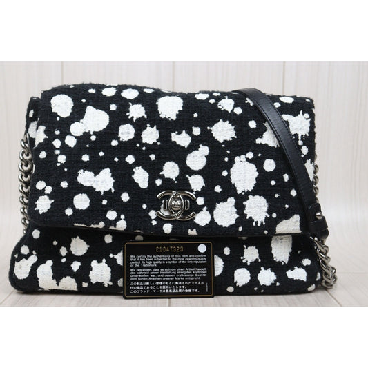 Very Good ( Rank A)| CHANEL Tweed Splashed Ink Single Flap 28 Shoulder Bag Made in 2015-2016Year|Y25112503