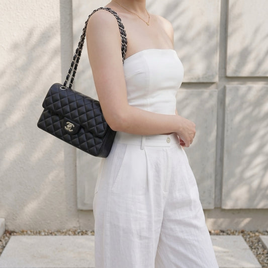 Include Entrupy Certificate of Authenticity|Very Good ( Rank A)| CHANEL Lamb Skin Matrasse Chain Double Flap 23 Shoulder Bag Black Made In 2020-2021 Year|S26090748