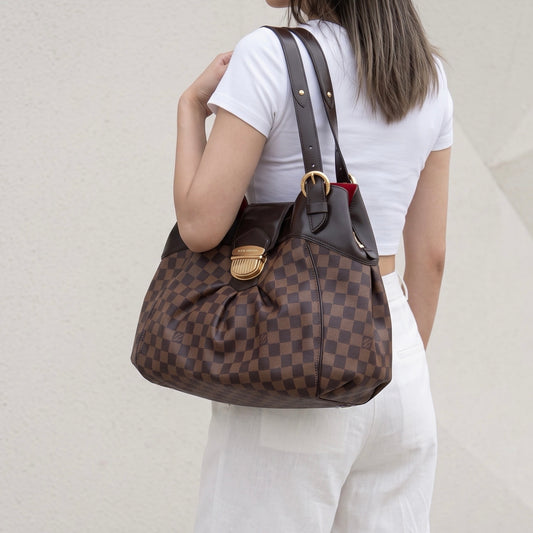 Include Entrupy Certificate of Authenticity|Excellent(Rank SA)| Louis Vuitton Damier Ebene Sistina GM Shoulder Bag|S26081901