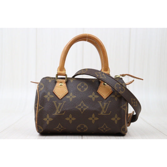 Rank AB | LV Monogram Mini Speedy Handbag With Shoulder Strap|24051304
