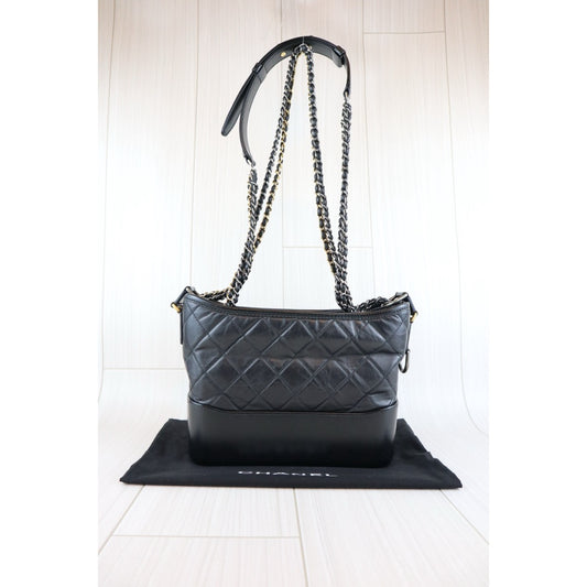 Very Good ( Rank A) |CHANEL MM Gabrielle Aged Calfskin Shoulder Bag Black IC Chips Model|S25102901