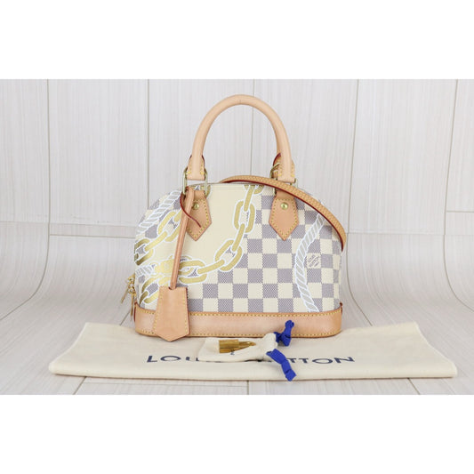 Include Entrupy Certificate of Authenticity|Good ( Rank AB)| Louis Vuitton Damier Azur Nautical Alma BB HandBag Shoulder Bag IC Chips Model |X25032510