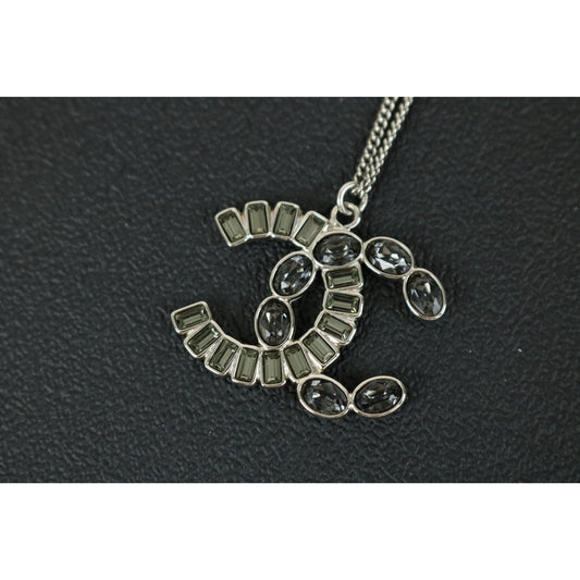 Very Good ( Rank A) |CHANEL COCO Mark Square Rhinestone Chocker Necklace Silver|F25021116