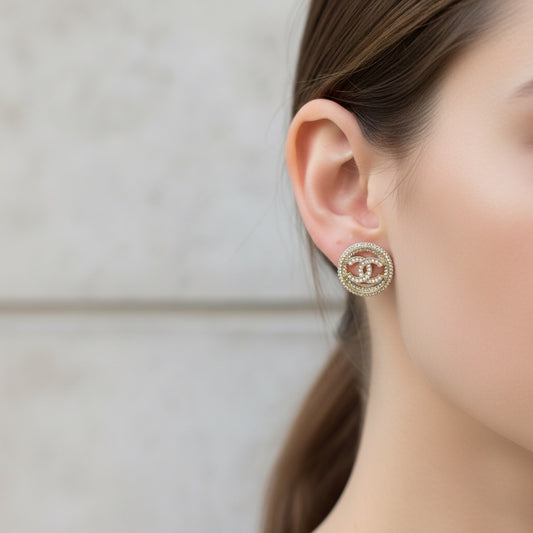 Include Authentic Detective Certificate of Authenticity|Very Good ( Rank A) |CHANEL B20S COCO Mark Circlet Rhinestone Earrings Made In 2020 Year|S26062504