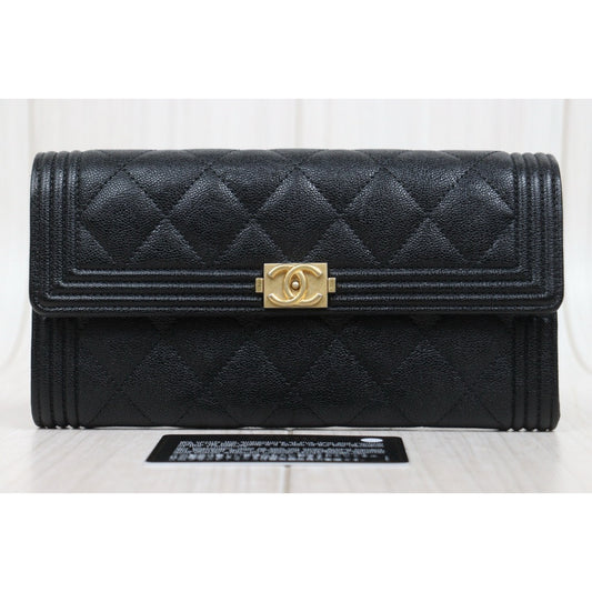 Very Good ( Rank A)|CHANEL Leboy Caviar Skin Black Long Wallet Made In 2019Year|25112809