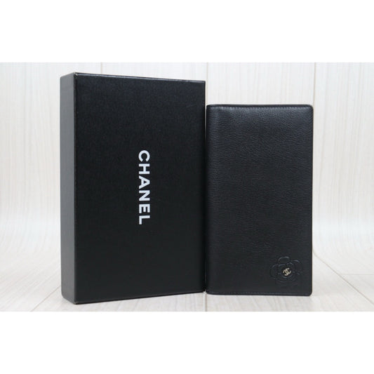 Very Good ( Rank A) |CHANEL Calfskin Black Long Wallet Made In 2008-2009 Year|V24102305