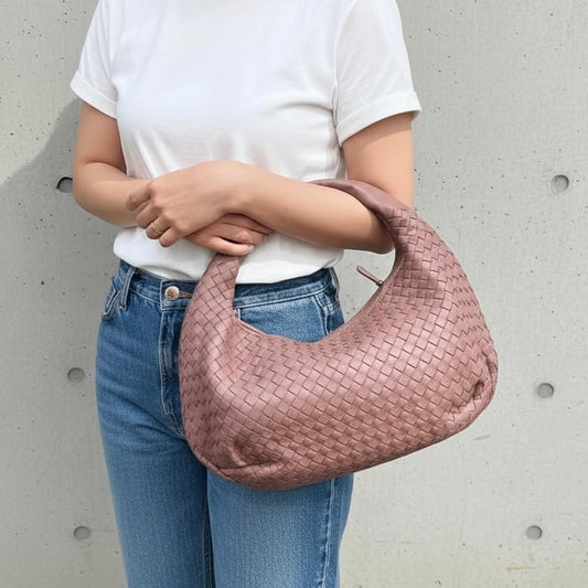 Include Entrupy Certificate of Authenticity|Very Good ( Rank A)| Bottega Veneta Lamb Skin Braid Shoulder Bag Rose Cameo Brown|S26032104