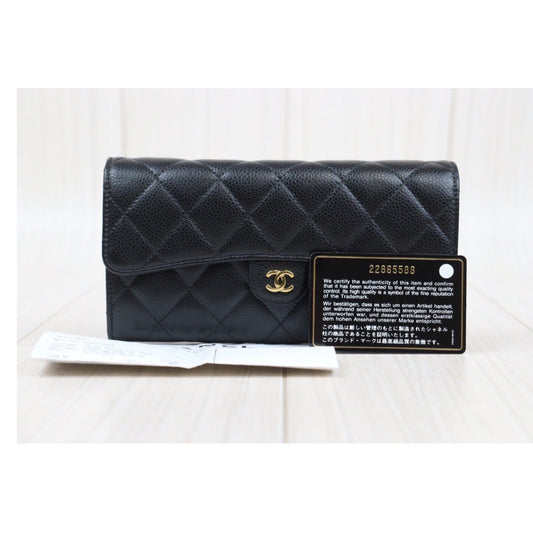 Rank A |CHANEL Caviar Skin Black Long Wallet Made In 2016-2017 Year|S23121105