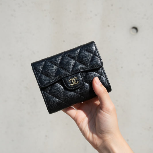 Include Entrupy Certificate of Authenticity|Good ( Rank AB)|Chanel Caviar Skin Black Wallet IC Chips Model |26070703
