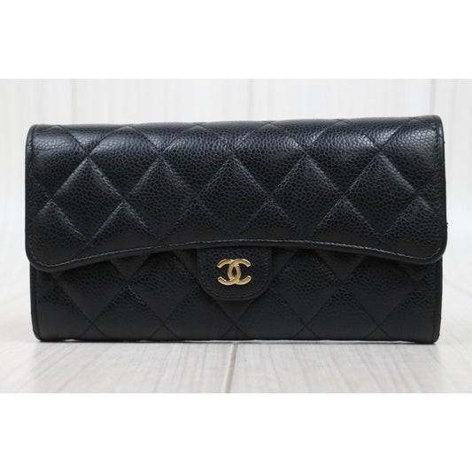 Good ( Rank AB) |CHANEL Caviar Skin Black Long Wallet Made In 2019-2020Year|25112107