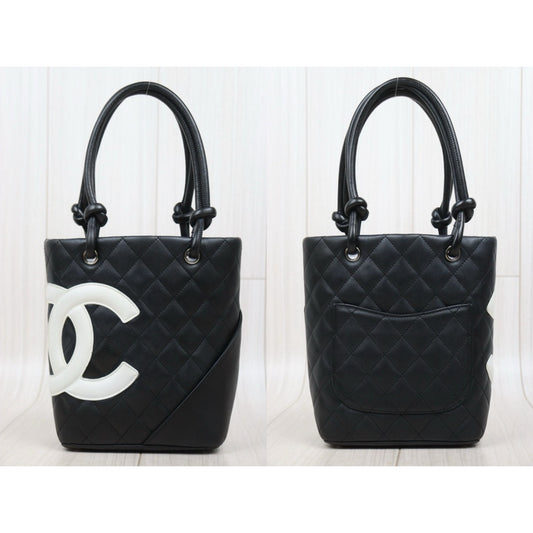 Include Entrupy Certificate of Authenticity|Good ( Rank AB)| CHANEL Cambon Line Calf Leather Mini Tote Bag Made In 2004-2005Year|25111306