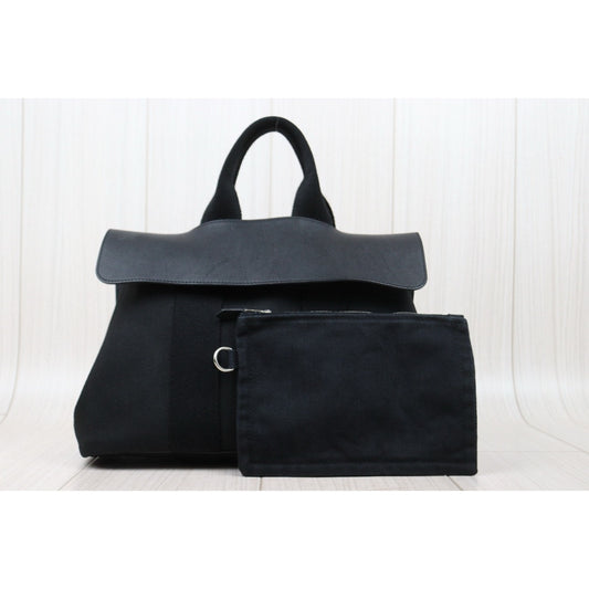 Good ( Rank AB)| HERMES Valparaiso Canvas Black HandBag With Pouch◽︎O Stamp Made in 2011 Year |25022805