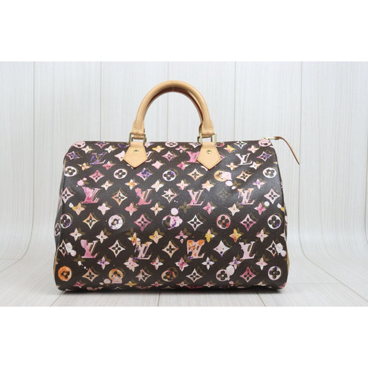 Include Entrupy Certificate of Authenticity|Very Good ( Rank A)| Louis Vuitton Monogram Watercolor Speedy 35 Hand Bag Limited Edition|S26080609