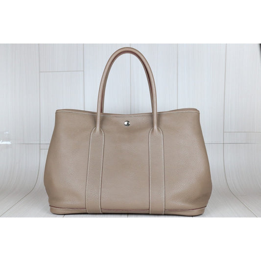 Very Good ( Rank A) | HERMES Garden Party PM Clemence Etoupe Handbag ◽︎O Stamp Made in 2011 Year |24051311