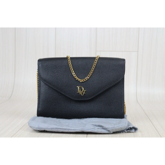 Very Good ( Rank A)| Dior Vintage Calf Leather Shoulder Bag Black|24092608