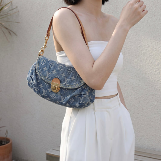 Include Entrupy Certificate of Authenticity|Good ( Rank AB)|Louis Vuitton Monogram Denim Mini Pleaty ShoulderBag|Z26092908
